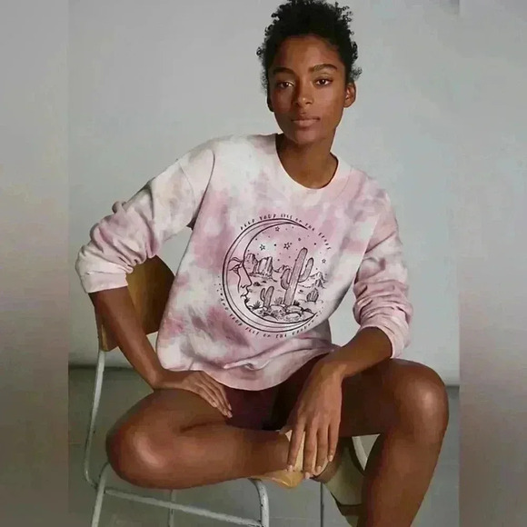 Anthropologie Tops - Carbon Copy Moonlit Desert Tie Dye Graphic Sweatshirt in Purple Motif Size Small
